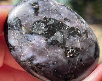 Indigo Gabbro Worry Stone, Mystic Merlinite Thumbstone, Crystal Palm