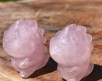 Mini Chubby Rose Quartz Dinosaur , Small Crystal Carvings, Pink baby Dino , Miniature Crystals