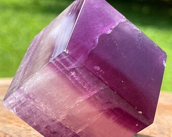 Silk Fluorite Floating Cube - Lavender Purple Fluorite & Mica Natural Crystal Specimen - Unique Mineral Art
