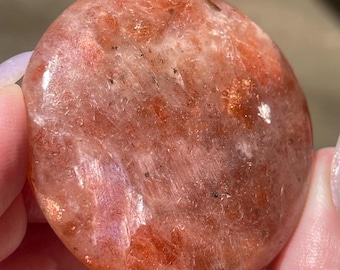 Sunstone Cookie Flat, Golden Confetti Sunstone Polished Crystal Pocket Round