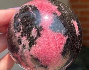 Stunning Rhodonite Sphere: Deep Pink Red and Black Manganese Crystal Ball - 70.5mm