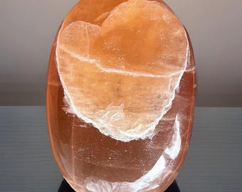 Jelly Cherry Calcite XXLarge Flat Palmstone with a natural Heart: Colorful Crystal, Polished Gemstone  (269)