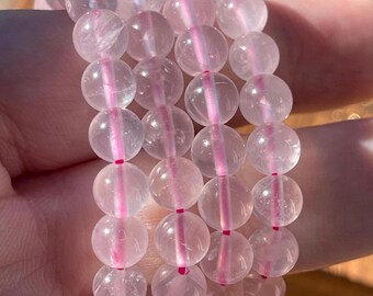 Mozambique Rose Quartz Bracelet 7mm Beads - Heart Chakra - No. 208, Strech Crystal Bracelet, Pink Crystal Jewelry