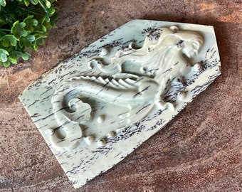 Dendritic Sage Jasper Mermaid Carved Slab- #2