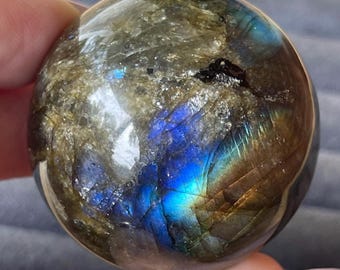 Labradorite Sphere - Mermaid Blue & Shimmering Gold Crystal Ball - Natural Polished Stone Decor - Unique Gift