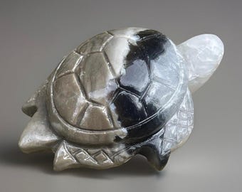 Volcano Agate Sea Turtle Sculpture:  UV Reactive Beach House Decor (483)