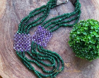 Hand strung Stunning Green Aventurine and Lavender Amethyst Beaded Necklace