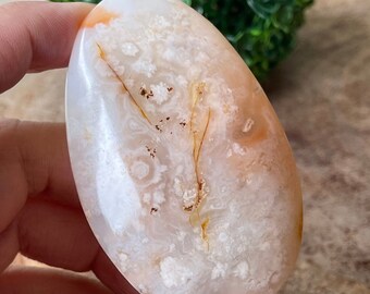 Flower Agate Pink Big PalmStone Travel Crystal No.3