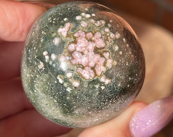 Ocean Jasper Pink & Green Orb, Polished Madagascar Jasper Crystal (398)