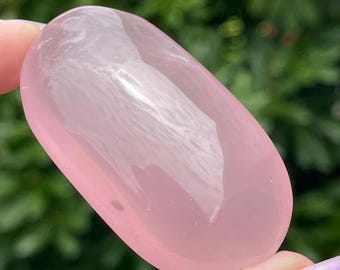 Pink Jelly ROSE Quartz Palmstone, Premium Translucent Vivid Rose Quartz Polished Pocket Crystal