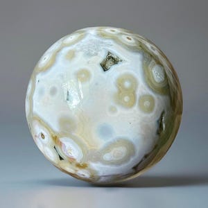 Ocean Jasper Sphere Vein 8, Rare Orbicular Jasper Ball with Earthy Orbs, Cream Green Pastel Colors, Madagascar Collector Crystal