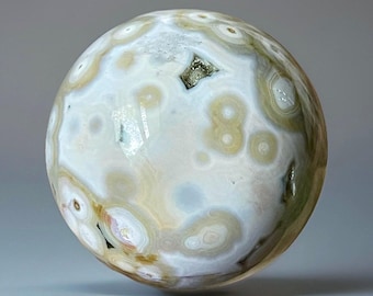 Ocean Jasper Sphere Vein 8, Rare Orbicular Jasper Ball with Earthy Orbs, Cream Green Pastel Colors, Madagascar Collector Crystal