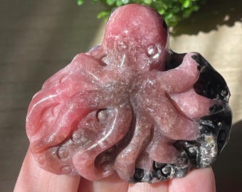 Rhodochrosite Pink Octopus - Natural Rare Crystal Sea Creature Sculpture