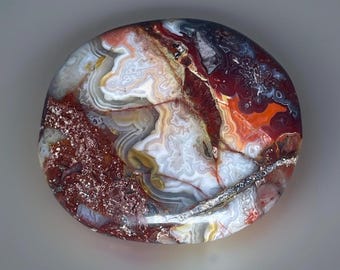 Crazy Lace Agate crystal Cookie • Natural High-Grade Specimen • Carved Gemstone •  Crystal Pocket Rock • Mexican Agate
