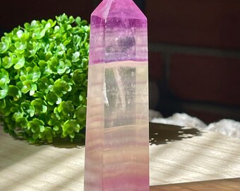 Pink & Yellow Pastel Fluorite Obelisk, Natural Polished Crystal Tower, Unique Crystal Point