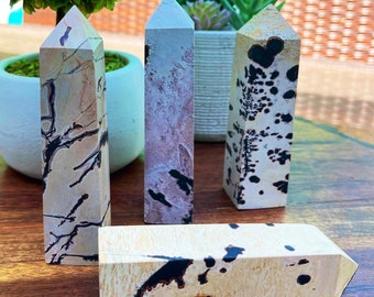 Picture Jasper Tower | Pastel Pink Grey Yellow Picture Jasper | Crystal Point | Home Decor, Crystal gifts | Healing Crystals