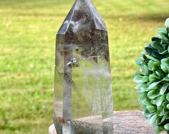 Garden Quartz Statement Tower with Pink Garden , Brazilian Scenic Quartz Point , Inclusion Quartz Crystal , AAA Grade Crystals