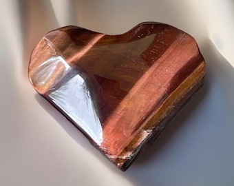 Red Tiger Eye Puffy Heart Crystal – Polished Stone with Chatoyancy