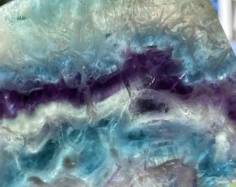 Blue Feather Fluorite XXL Thick Slab full of Rainbows, Unique Crystal Slab, Natural Stone Home Decor