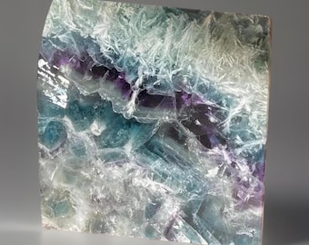 Blue Feather Fluorite XXL Thick Slab full of Rainbows, Unique Crystal Slab, Natural Stone Home Decor