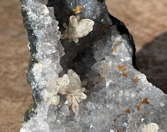 Soft Lavender Amethyst Large Specimen, Sparkling Egyptian Amethyst Mineral with Floral Calcite formations, Unique Natural Crystals - #142