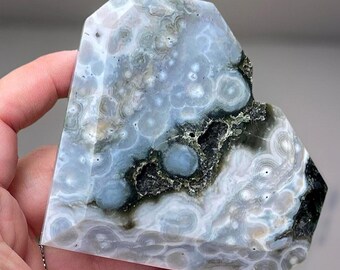 8th Vein Ocean Jasper Large Heart • Faceted Big Blue Bubble Crystal Heart • Orbicular  Jasper Unique Gift • Collectors Madagascar Jasper
