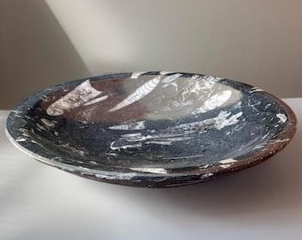 Goniatite Fossil XXL Bowl, Cephalodod - Collectors Fossil Atlas Mountains of Morocco, Beautifully Preserved & Polished