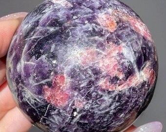Unicorn Stone XL Statement sphere, Natural Unique Rare Crystal ball, Lepidolite Pink Tourmaline Aquamarine Collector Sphere