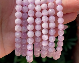Kunzite Beaded Bracelet - 9mm Beads, Cats eye chatoyant Natural Lavender Kunzite Bracelet, Gemstone Jewelry