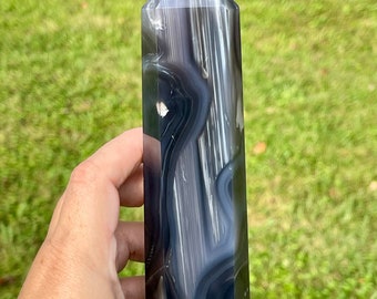 Black Flower Agate XXL Tower, HQ Flower agate, 6 inch Black White Agate Point, Flower Agate Statement Point