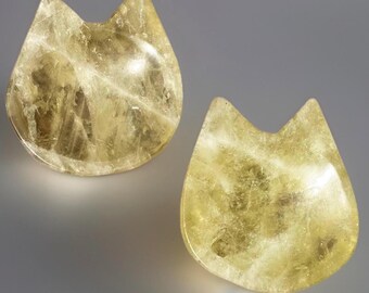 Lemon Quartz XL Crystal Kitty Bowl, Golden Yellow Gemstone Trinket Dish, Crystal Home Decor, Gift for Cat Lovers