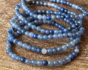 Blue Aventurine Bracelet - 5mm Beads, Crystal Stretch Layering Jewelry Gift