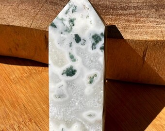 Tree Agate Obelisk with Quartz - #11