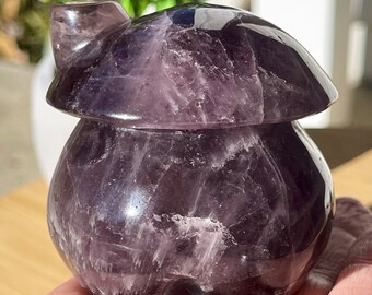 Amethyst Mushroom House Carving - Large Purple Amethyst Crystal - Natural Stone Home Decor - Fairy Garden Home
