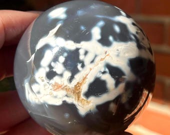 Orca Agate XXL Sphere: Grey and White Agate Crystal Statement Ball with Quartz