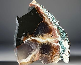 Black & Green Ocean Jasper Slab, Unique Natural Crystal Slice, Red Black and White Jasper Stone with Quartz, Abstract Crystal