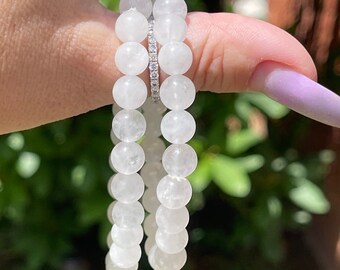 Milky Quartz Crystal Bracelet - 8mm Beads