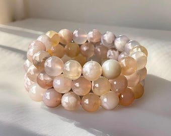 Flower Agate Bead Bracelet: Pink Crystal Bracelet (10-10.5 mm beads)