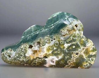 7th Vein Ocean Jasper Puffy Cloud with Green Quartz, Orbicular Jasper Crystal Carving , Madagascar Jasper