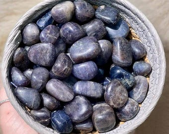 Iolite Sunstone Tumble, Natural Gemmy Iolite with Pink Confetti, Collector’s edition Rare & Unique Crystal Rock, Blue Purple Pocket Stone