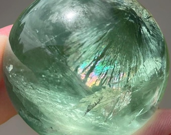 Green Fluorite Sphere, Unique Rainbow Crystal Ball, Dendritic Pattern Fluorite, Gifts for gem collectors