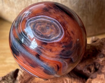 Carnelian Sardonyx Sphere - #427, Red Agate Unique Abstract Pattern Crystal Ball