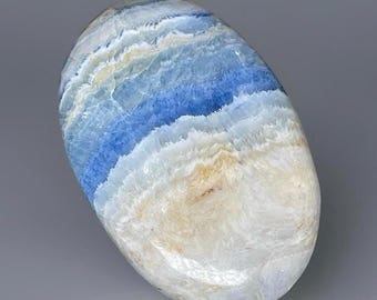 Blue & White Scheelite Cabochon, Natural Rare Banded Scheelite Gemstone, Lapidary Collector Piece, Jewelry Making Cab, High-Grade Blue Stone