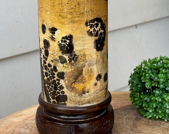 Picture Jasper STATEMENT Rotating Vase with handcrafted wood Base, No.1