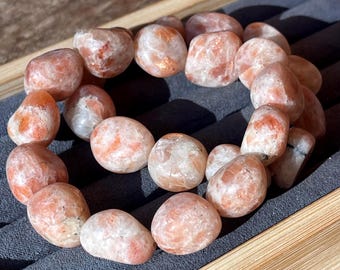 Sunstone Crystal Bracelet : 15-18mm Tumble Beads, Natural Confetti Gem Beads, Layering Jewelry