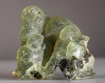Prehnite with Green Tourmaline Collectors Edition Crystal Skull - #1, Rare One of a kind Crystals