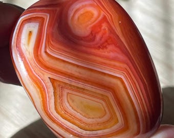 Sardonyx Crystal Palmstone, Carnelian Onyx Polished Stone, Unique Geometric Crystals