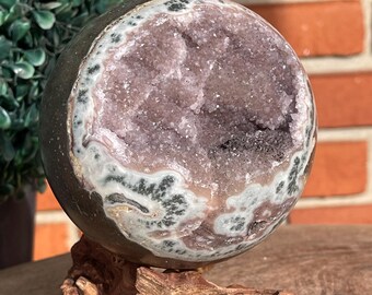 Lavender Pink Amethyst Druzy Agate Geode Sphere, HQ Collectors Crystal Statement Orb 97mm