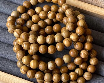 Wood Grain Jasper Bracelet - 9mm Beads, Crystal Stretch Layering Jewelry