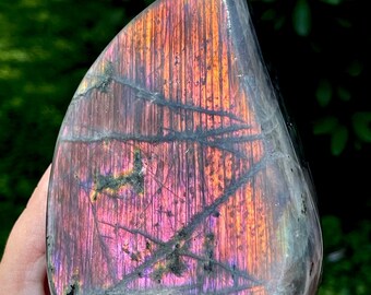 Labradorite Statement Freeform with Amazing Purple Pink Orange Flash and Rainbow meteor shower confetti - #28